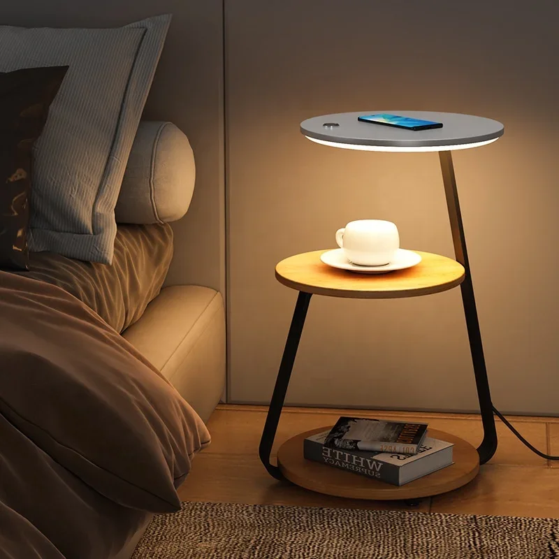 Modern wood metal marble wireless charging bedroom led night light living room shelf coffee table bedside floor lamp