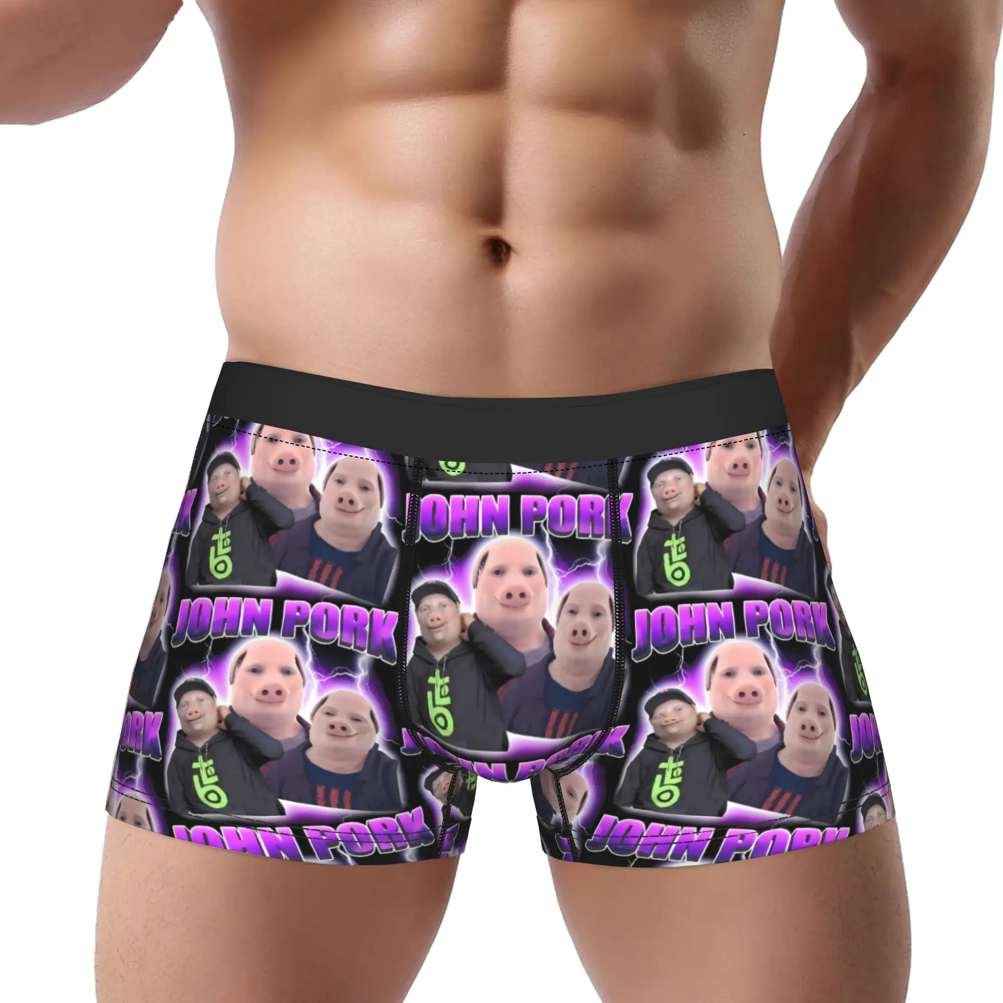 

John Pork Meme Brain Rot Brainrot Underwear Man Polyester Boxer Briefs Underpants Printed