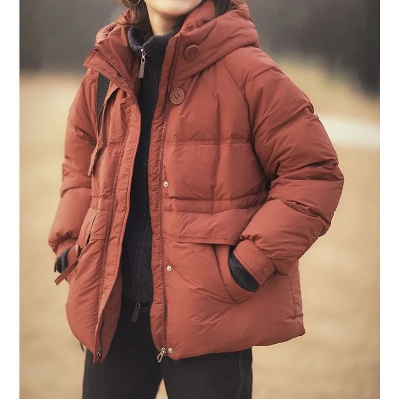 Women's Clothing White Duck Down Coat Winter New Warm Round Neck Down Jacket Quilted Coats Korean Loose Thickened Tops
