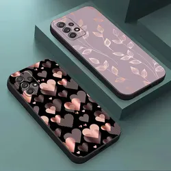 Gold Pink Rose Leaf Glitter Hearts Phone Case For Samsung Galaxy A15 A25 A24 A23 A22 A21S A20s A13 A05S A04 A03 A14 Black Cover
