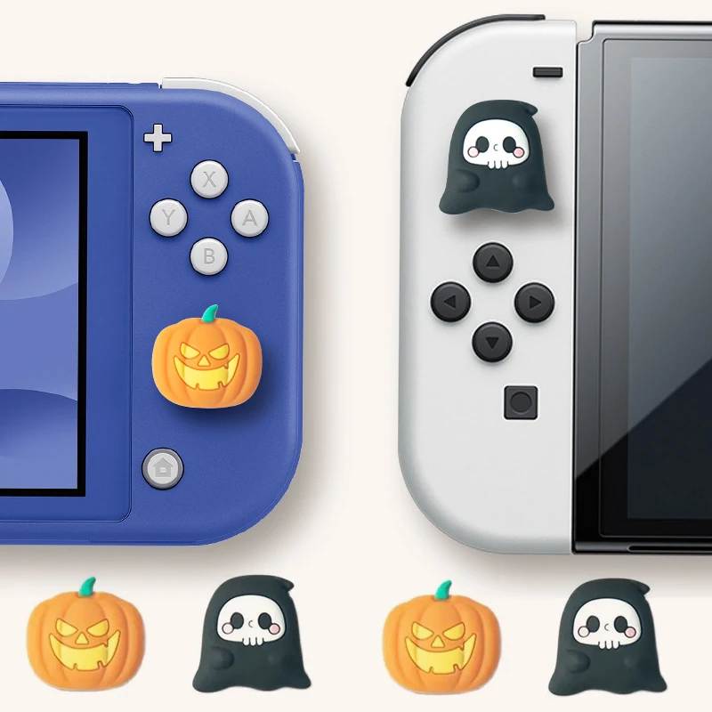 Halloween Pumpkin Ghost Glow Silicone Soft Thumb Stick Grip Cap Joystick Protective Cover For Switch Oled NS Lite Joy-con Case