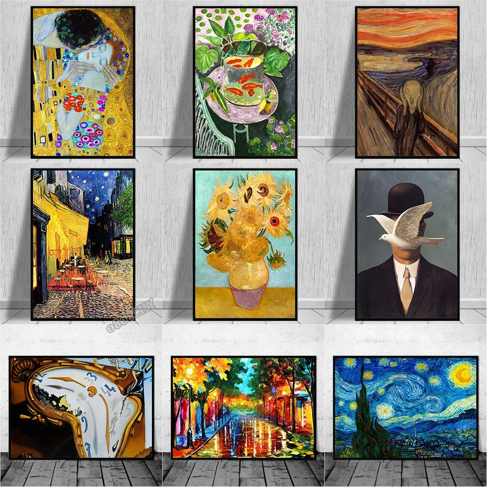 Cuadros de Arte de Artistas Famosos como Salvador Dalí, Van Gogh y Gustav Klimt, Impresiones en Lienzo, Pósters, Arte de Pared, Cuadros Decorativos para Sala de Estar