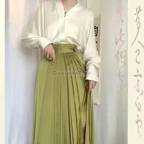 2025 nuevo vestido de estilo chino mejorado dinastía ming hanfu estilo nacional Falda larga plisada top de manga larga conjunto diario de dos piezas