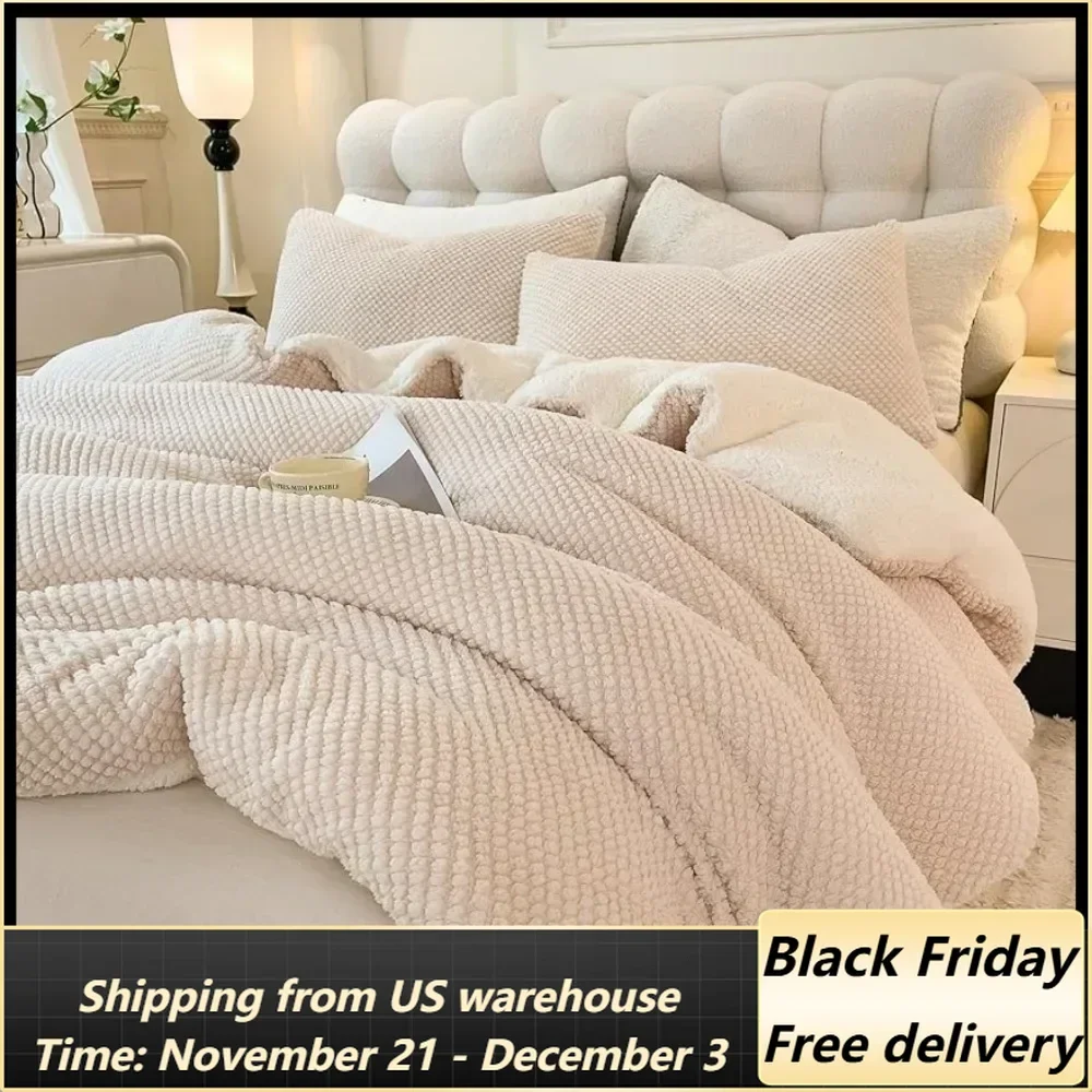 3D Jacquard Design Set,Ultra-Soft Warm Queen Sherpa Fur Plush 3-Pieces Sets Luxury Bedding with 2 Pillowcases 90