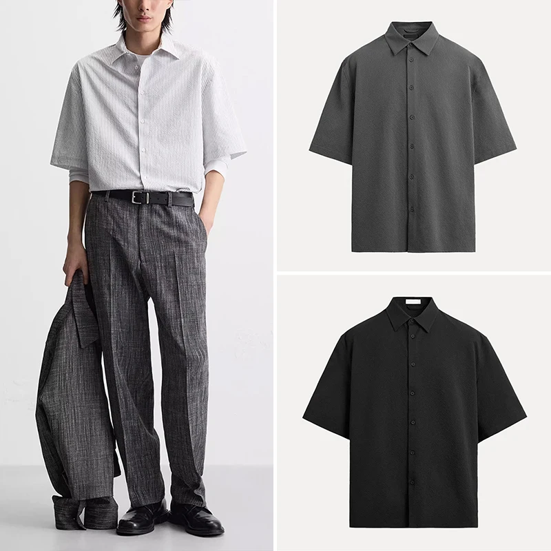 

Loose Fit Bubble irt Men's Summer New Sle Cool Feeling ort Sve Turn-down Collar Casual irt Z Brand