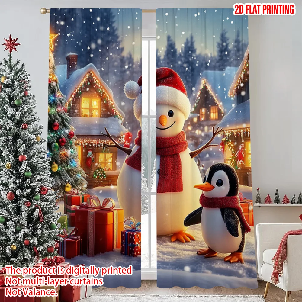 

2pcs 2D flat printing Christmas Curtains Festive Snow Christmas Durable Polyester Without Electricity Holiday Decorations Use