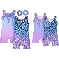 Conjunto de Leotardo de Gimnasia sin Mangas de Dos Piezas para Niñas, Trajes Brillantes y Coloridos de Una Pieza para Gimnasia con Diadema