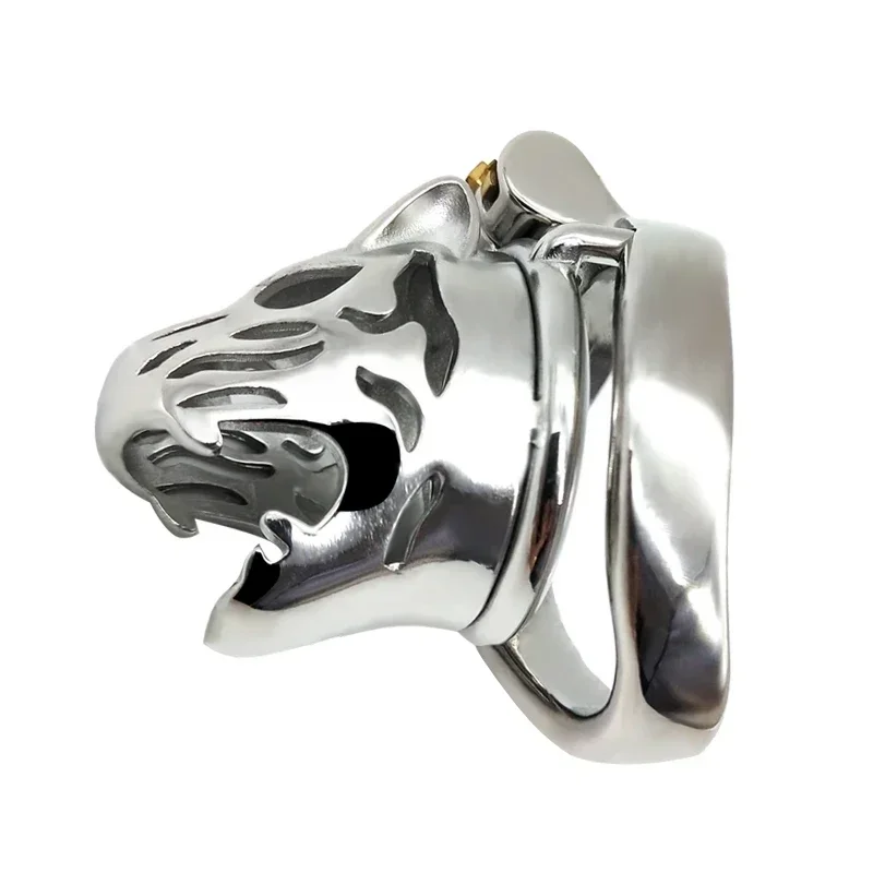 Stainless Steel Animal Tiger Head Male Penis Cage Chastity Device Abstinence Product Cock Cage Adult Sex Toy To Prevent Cheating