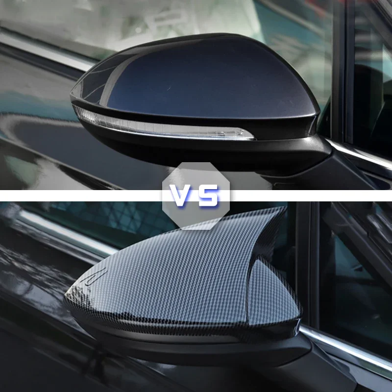 Car Rearview Mirror Cover Cap Carbon Fiber Black For VW GOLF 8 MK8 2020 2021 Support Lane Change Side Assist Blind Spot Assist