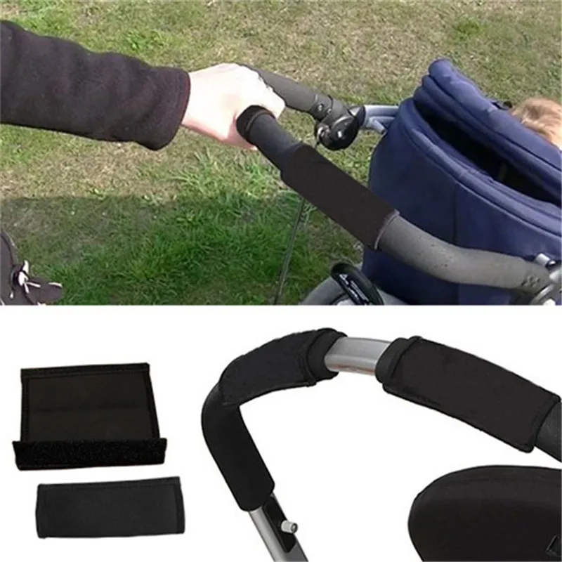 1 Pair Solid New Baby Black Pram Stroller Carriage Front Handle Neoprene Magic Tape Bumper Bar Cover Bebek Arabasi