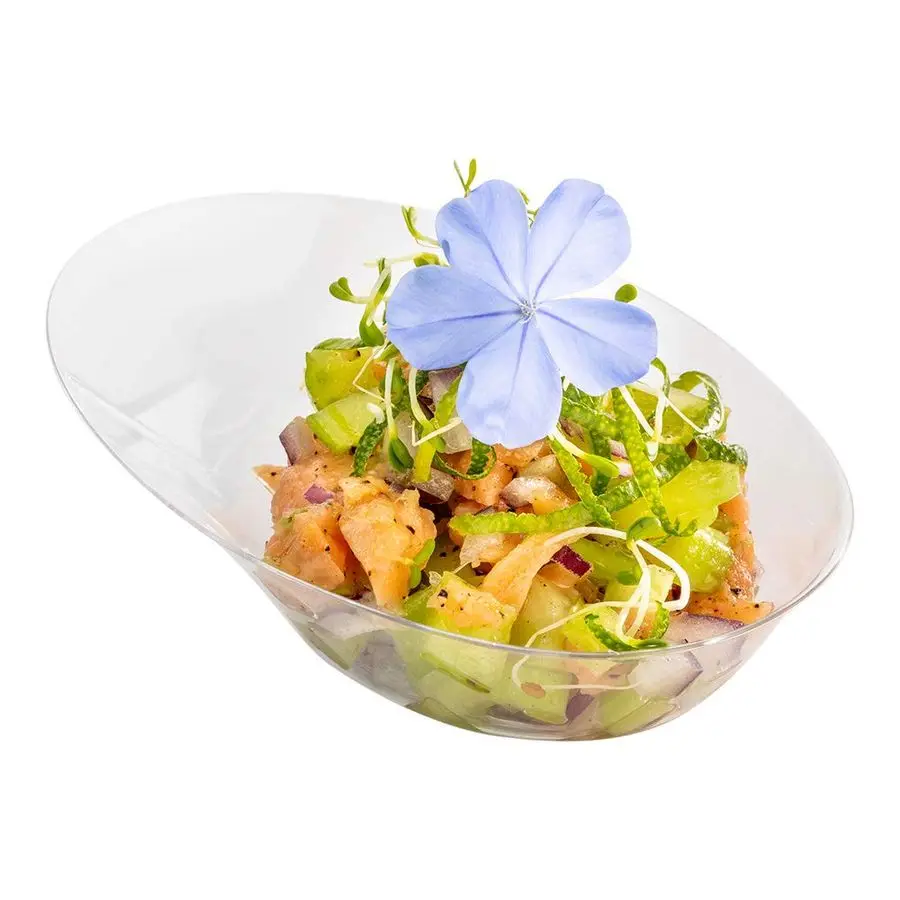 

4 мини-тарелки для дегустации, 2,9 x 1,3 дюйма, 100 одноразовых мини-тарелок для десертов, овальный эллиптический дизайн, прозрачные пластиковые тарелки для закусок.