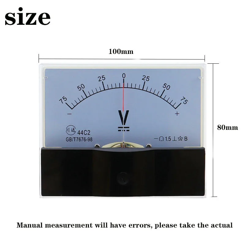 44C2 DC /75mv VoltmeterGauge Analog Panel V Current Meter50A -0 - 50A Voltmeter 3V 5A 10V 20V 30V 50V 100V 200V 300V 500V