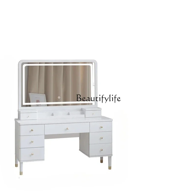 

FG28Pure solid wood large mirror light luxury 1.4-1 meters modern simple storage with lamp ins wind dresser