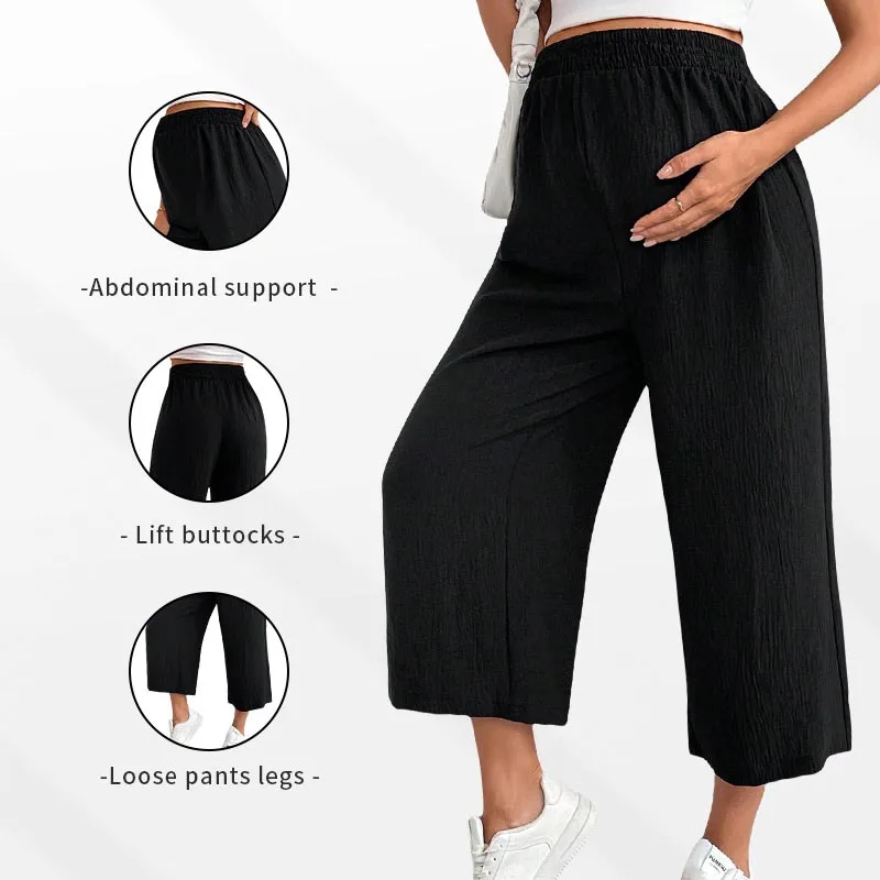 Maternity Pants Summer Ice Silk Pants Wide Leg Pants Thin Wear Loose Pleated Maternity Casual Wide Leg Pant
