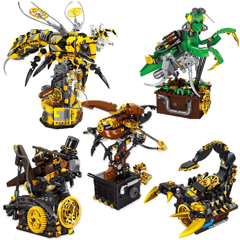 Mechanical Hornet Building Kit MOC Insect Model with Movable Joints Punk-Style Beetle Mantis DIY Bricks Toy for Kid Holiday Gift
