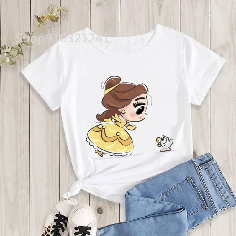 Cartoon Cinderella T-shirt Women Kawaii Princess Printed Graphic Summer Cozy T-shirt Fashion Female Short Sleeve T-shirt Tops