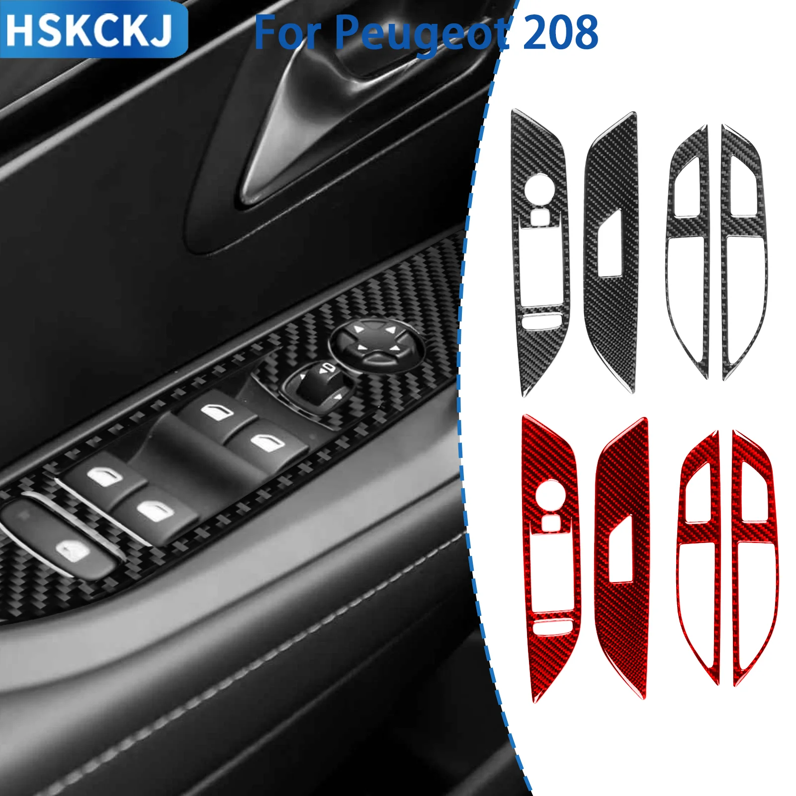 

Для Peugeot 208 2020-2025: Декоративная накладка на панель кнопок управления стеклоподъемниками из углеродного волокна, аксессуар для интерьера автомобиля, наклейка