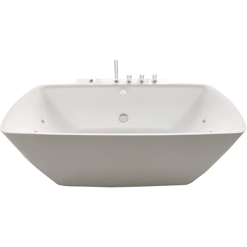 Whirlpool Bathtub with Hydraulic Massage Vortex Jet and Adjustable Bubble Injection System, Handheld Shower, Center Drainage