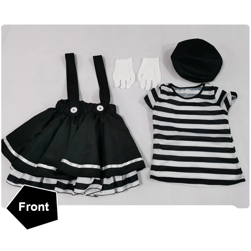 Funny Clown Cosplay Fantasy Girls Clothing Black White Striped Stage Costume Disguise Teen 6 to 14 Years Roleplay Party Outfits