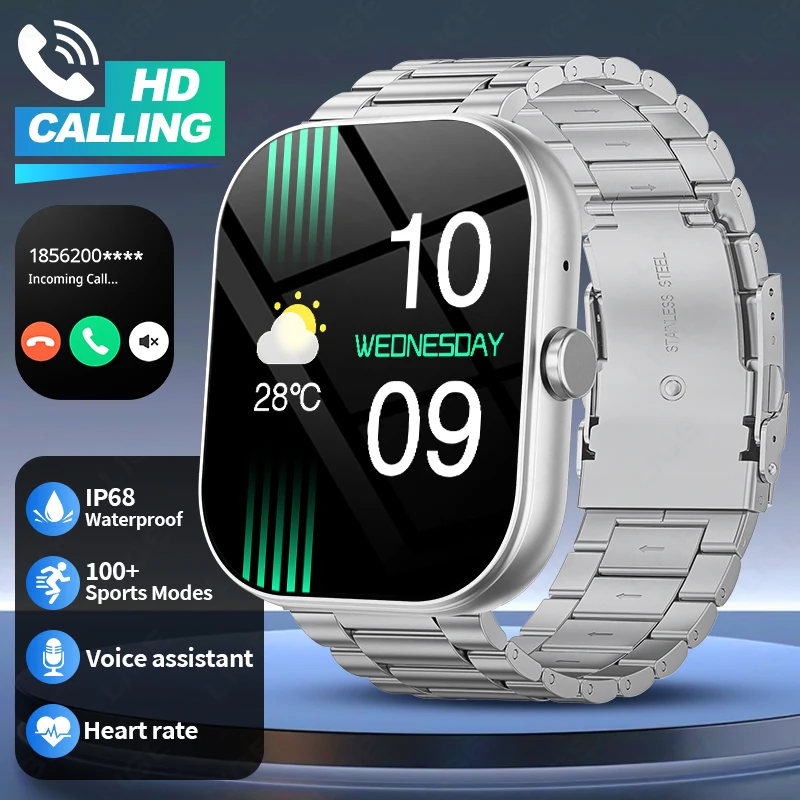 

Умные часы LIGE 2,01 дюйма с Bluetooth, функцией звонков, голосовым помощником, монитором сердечного ритма, трекером сна, для мужчин и женщин, совместимые с Android и IOS.