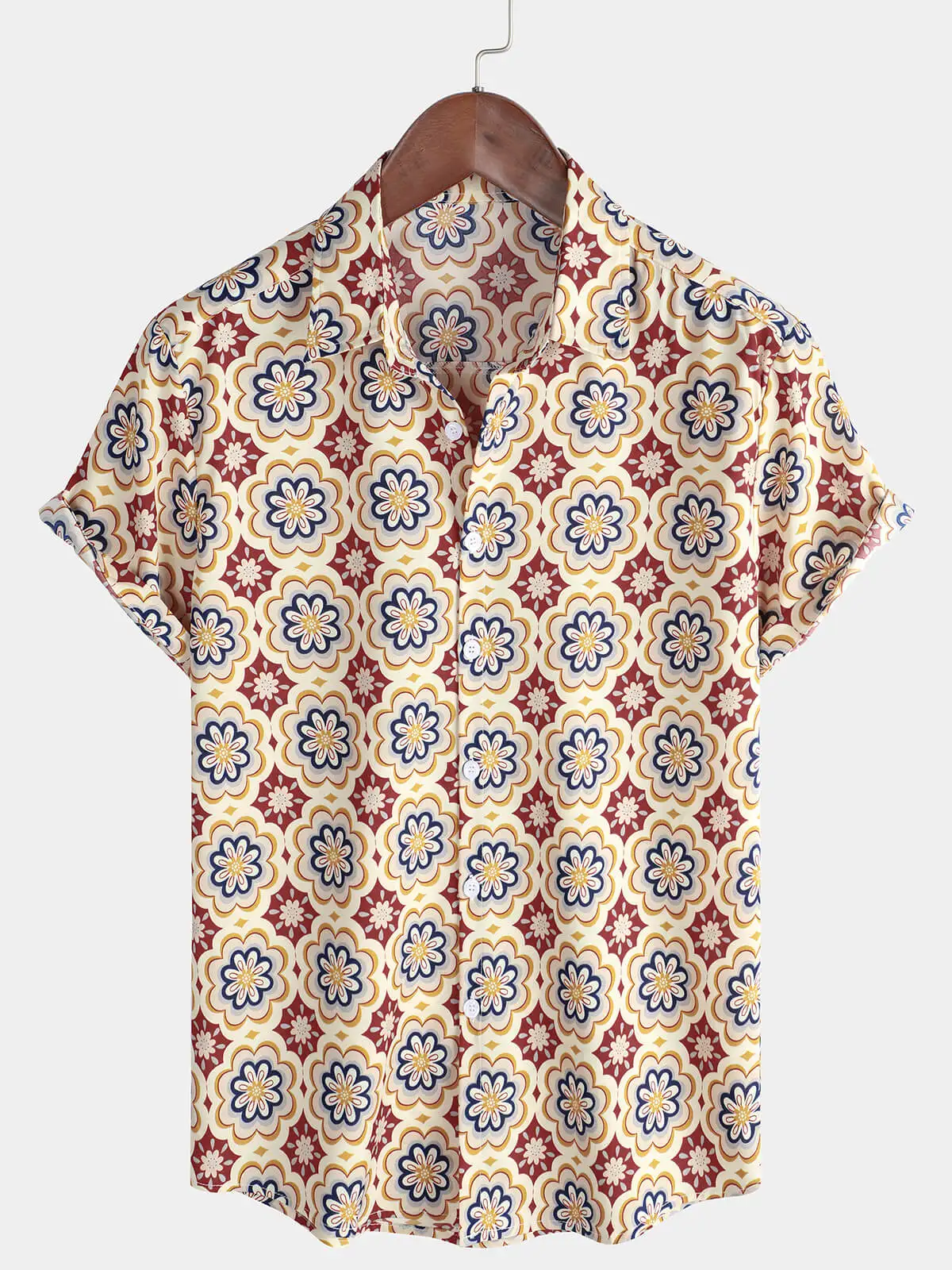 قميص رجالي مخطط كاجوال للعطلات بأكمام قصيرة برتقالي صيفي بأزرار سفلية قميص هاواي صيفي ربيعي وطية صدر السترة بأزرار سفلية #1