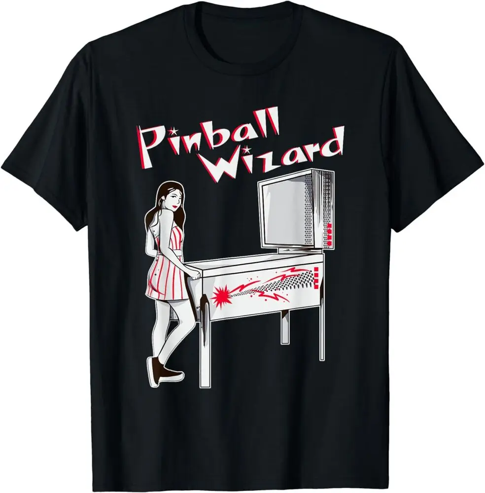 Pinball Wizard Pinball Machine with Woman Playing Tee   Anime Graphic T-shirts for Men Clothing Women