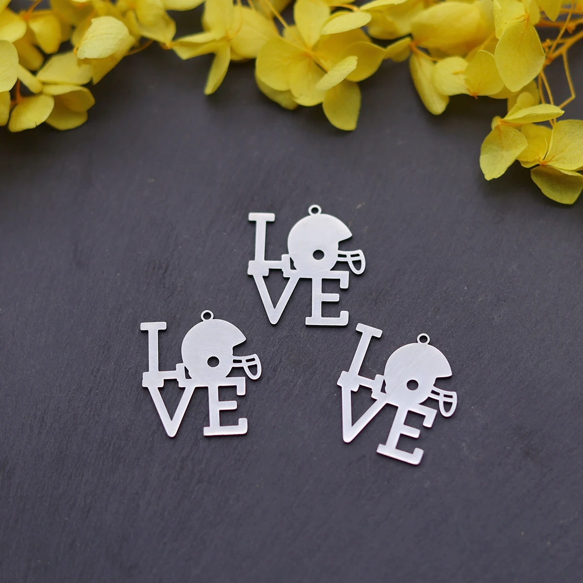 3pcs LOVE Letter Charms For Jewelry Making Stainless Steel Football Helmet Sports Pendant Diy Necklace Accessories