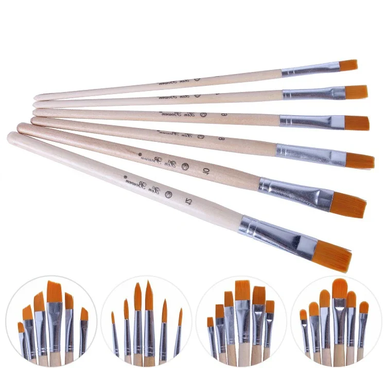 

Boutique Fine nylon hair round head flat front watercolor painting brushes acrylic brush pen hook line pen oil brush 6 piece set