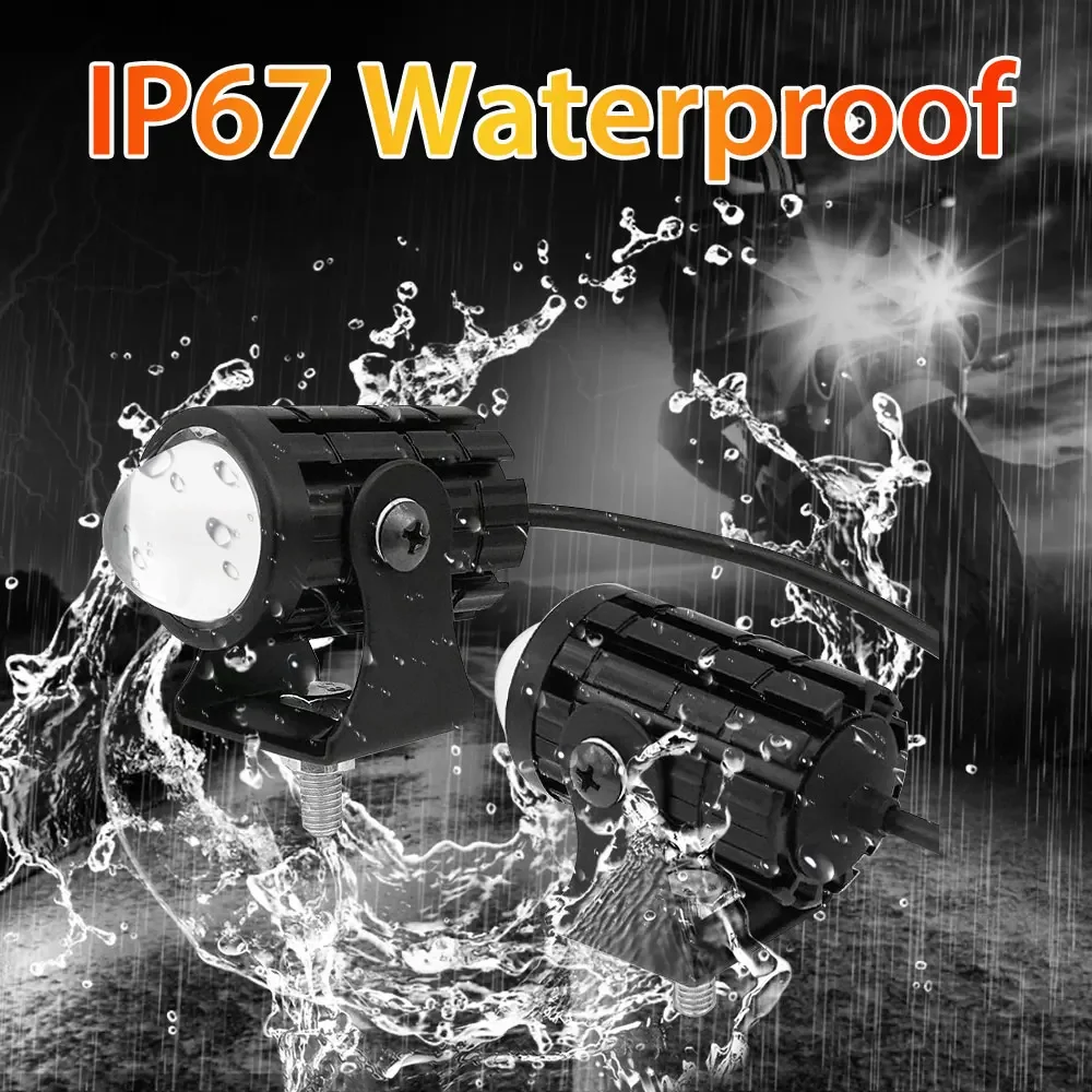 With Switch 2 PCS Super Bright Motorcycle LED Explorers Headlight Projector Fisheye Lens LED Moto Fog Auxiliary Motorcycle Headl