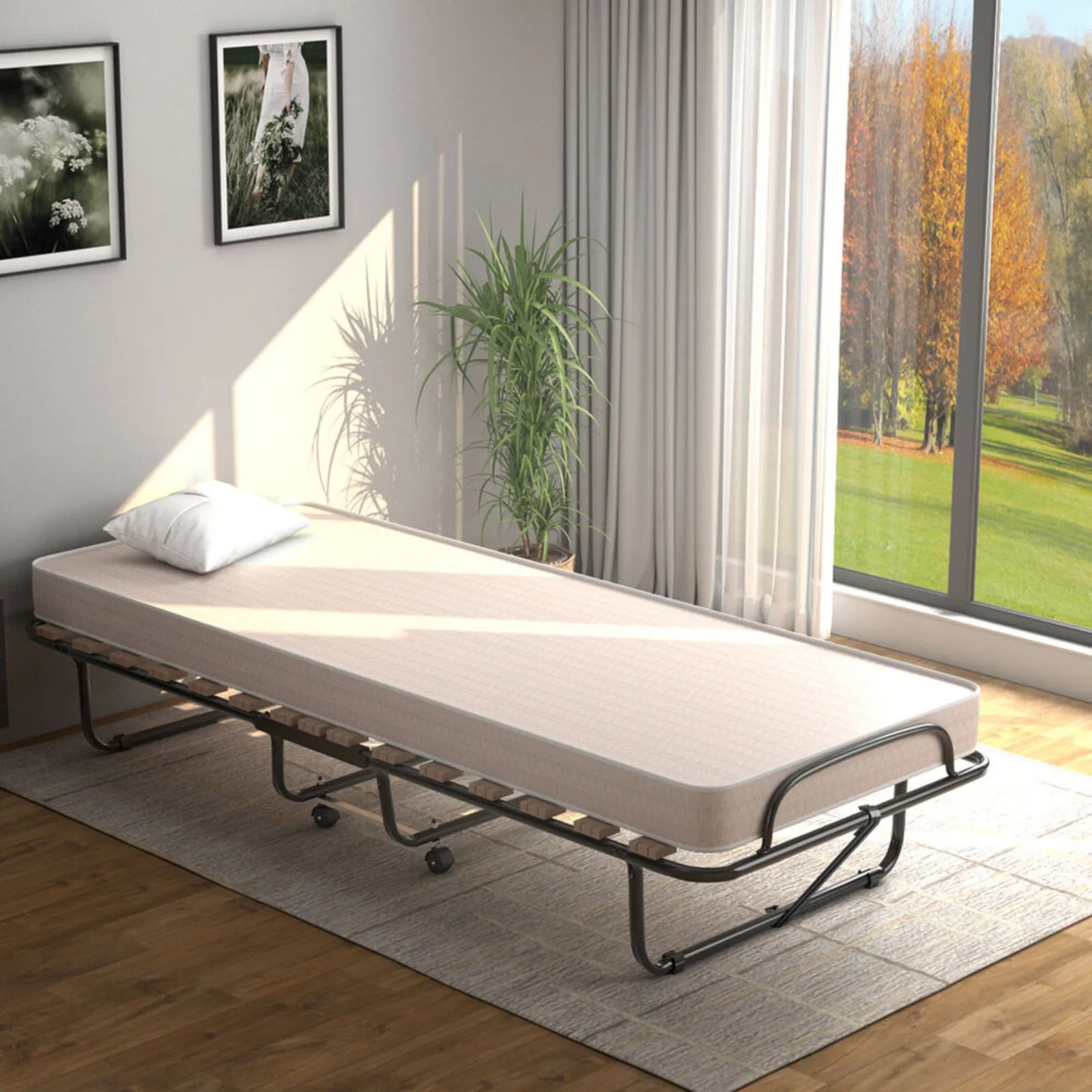 Portable Folding Bed with Memory Foam Mattress Rollaway Cot Made in Italy United States