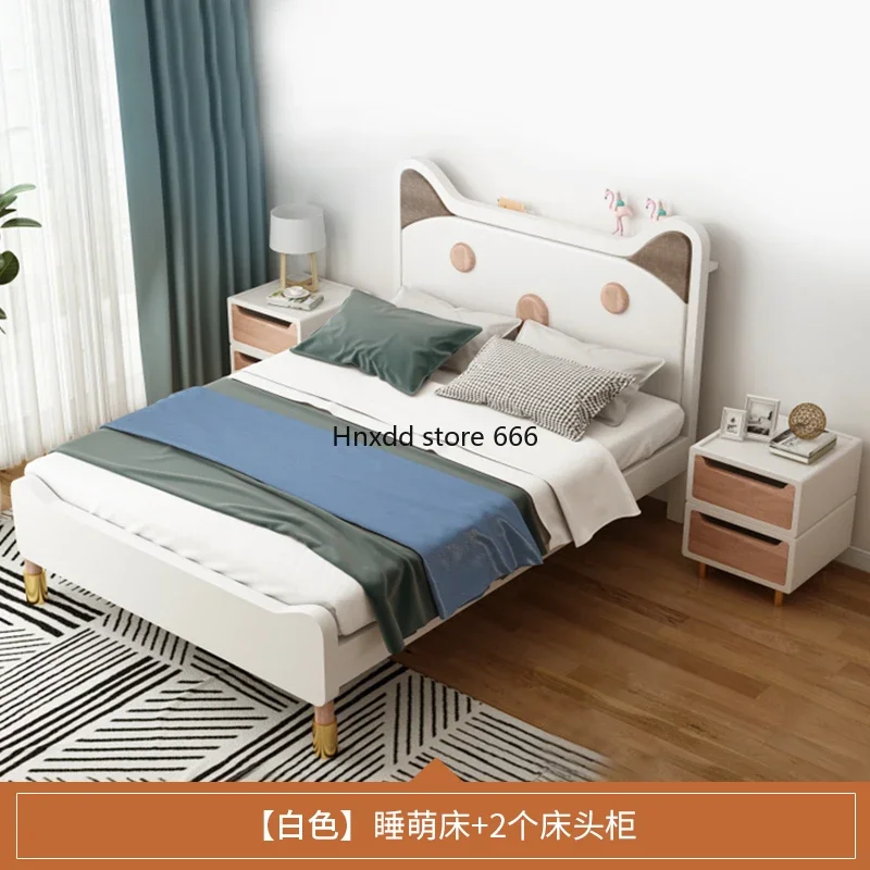 Creative children's solid wood bed cream white twin bed siblings image 2