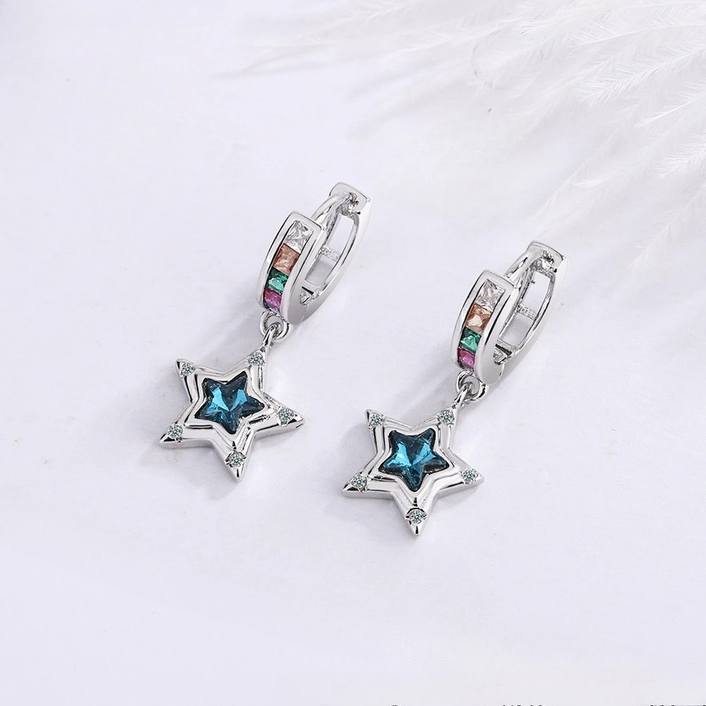 Neue Ohrringe aus 925er-Sterlingsilber, bunter Zirkon für Frauen, luxuriöser Hochzeitsschmuck, elegante weibliche Accessoires, modische Party-Geschenke