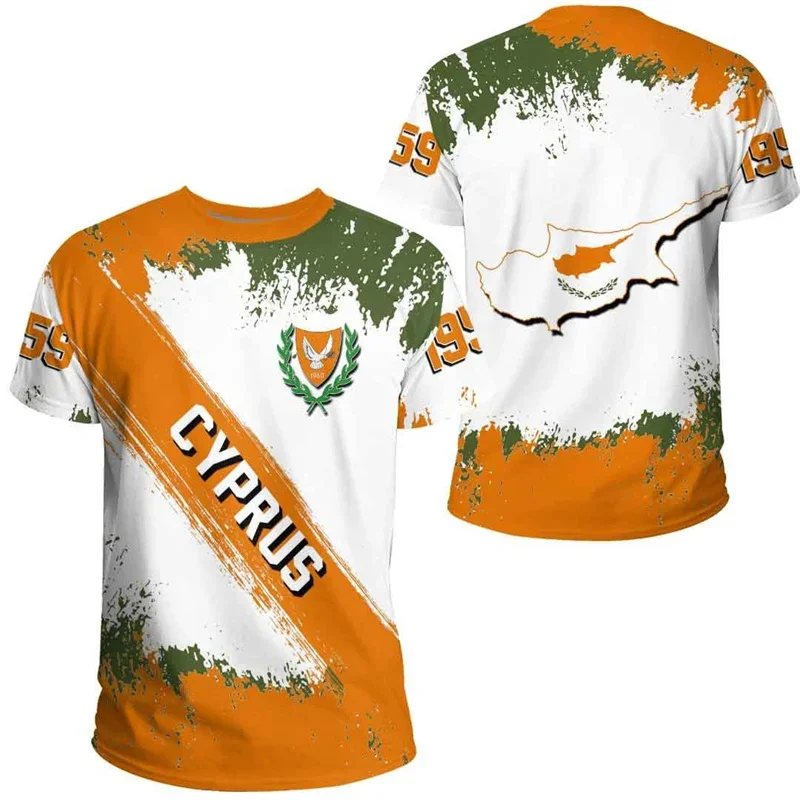 

Trendy 3D Printed Cyprus Flag T Shirt Men Streetwear Coat Of Arms Graphics T-shirt Round Neck Short Sleeves Sports Gym Tees Tops