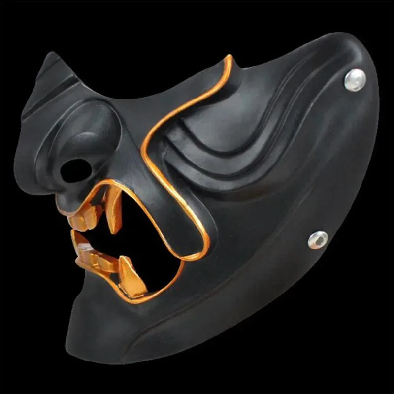 Topeng Setengah Wajah Oni Samurai, Topeng Karakter Hantu Jepang, Topeng Unik untuk Pesta Halloween, Kostum Cosplay Keren ir;l5