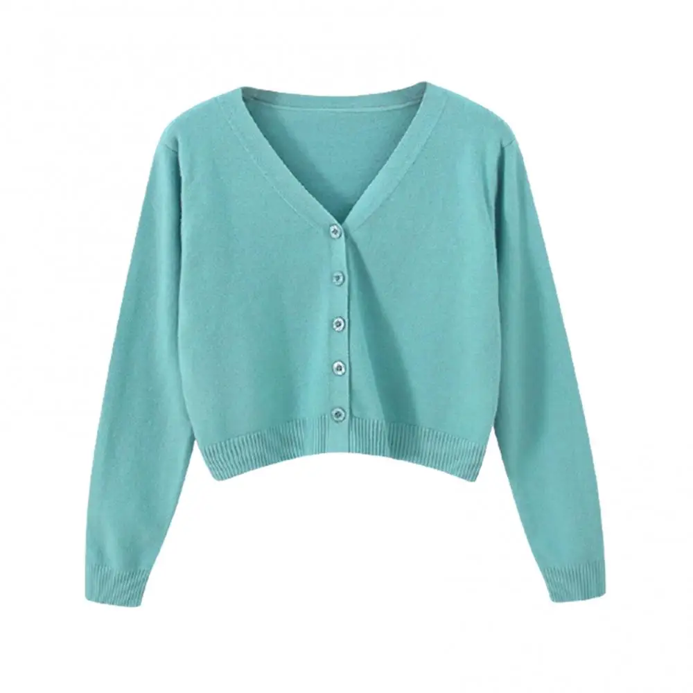 3/4 Sleeve Cropped Short Cardigans Sweater Women Solid Casual Button Down Long Sleeve Coat Autumn Knit Tops Pull Femme