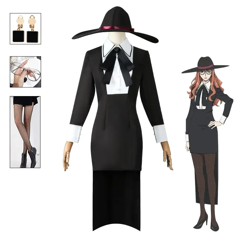 Anime SPY×FAMILY Sylvia Sherwood Cosplay Costumes Fullmetal Lady Black Uniform Dress Halloween Carnival Suit for Women Girls