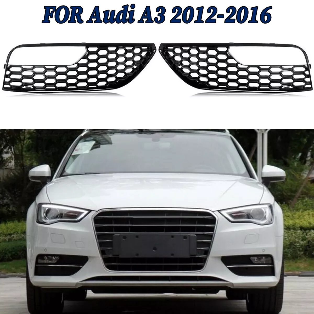 2PCS Glossy Black Front Bumper Fog Light Surround Cover Grille Honeycomb Mesh Grill For Audi A3 2012-2016 8V3807681 8V3807682