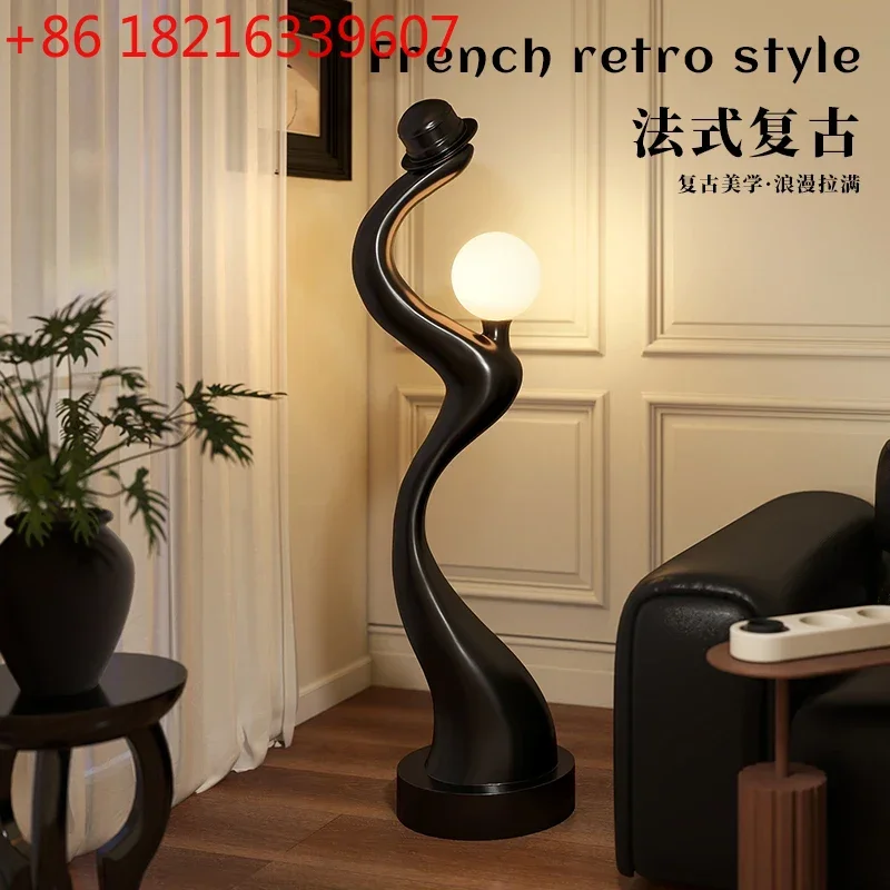

Floor-to-ceiling ornaments next to TV cabinet, abstract creative art, large next to living room sofa