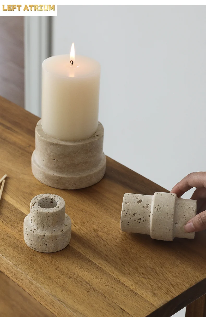 French Designer Vintage Stone Candle Holder Natural Porous Marble Agate Jade Base Boho Home Decor Luxury Gift
