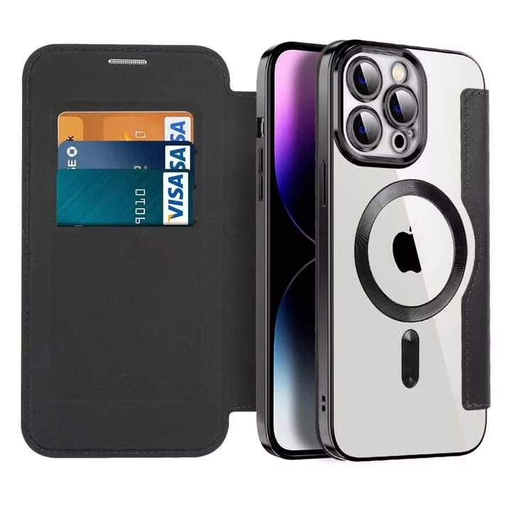 

Electroplated Flip Leather Case For iPhone 16 Plus 15 14 13 12 11 Pro Max For Magsafe Wireless Charging Protection Luxury Cover