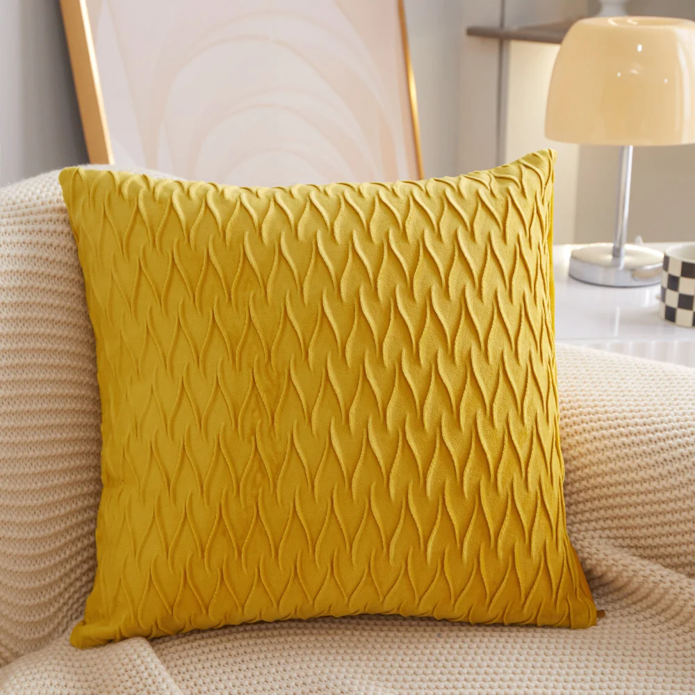 45x45cm Decor Sofa Dutch Velvet Pillowcase Solid Color Stripe Ruffled Pillow Cover For Living Room Geometric Plush Cushion Cover