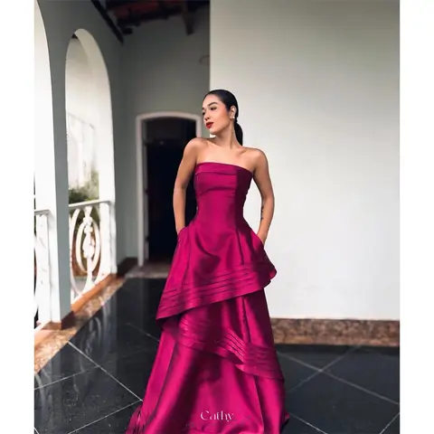 Cathy Customized Purple Strapless Tiered Ruffle Prom Dresses Sleeveless A-Line vestidos de noiva Floor-Length Evening Dress 2025