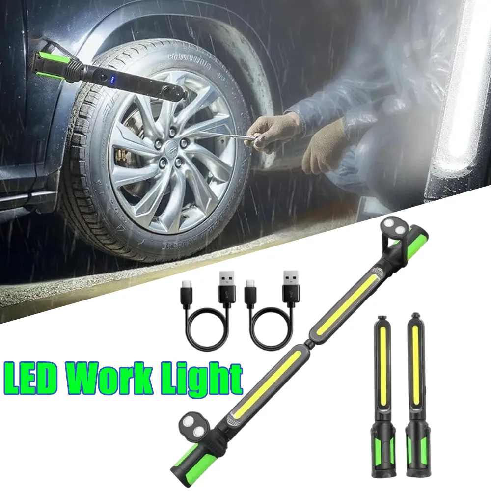 Rechargeable C Type LED Work Light Handheld Flashlight Super Bright Strong Magnetic Hook Rotating Car Maintenance Lamp