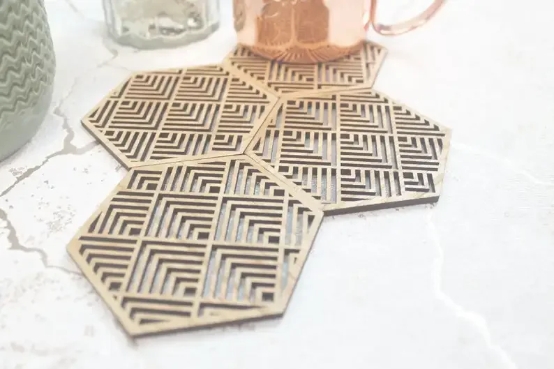 Custom Geometric  coaster Wooden table, housewarming gift, Wood Wreath Coasters Cup Mat Placemats,wedding gift