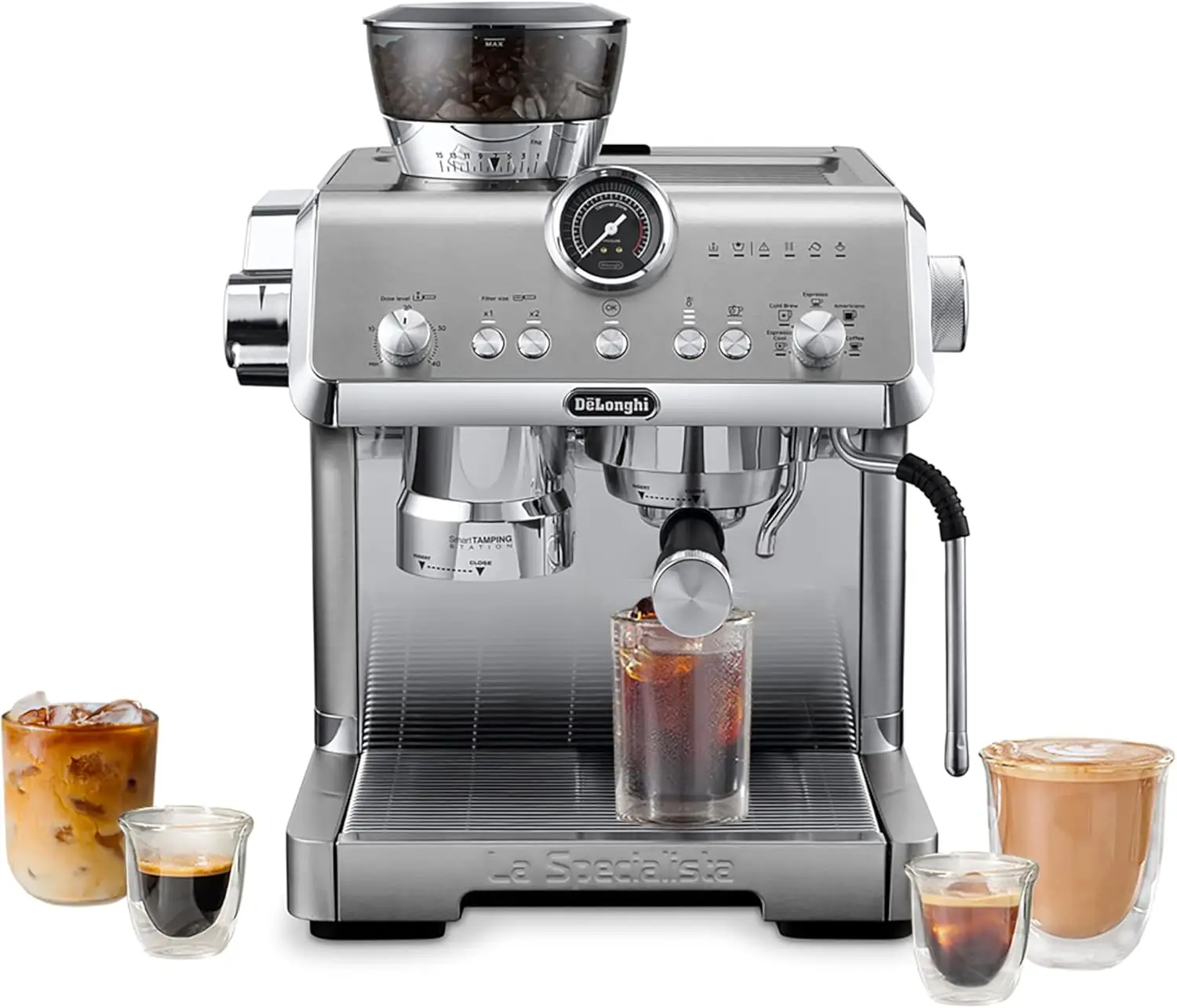 Espresso Machine with Cold Brew, Commercial-style Steam Wand for Latte, Cappuccino, Built-in Grinder, EC9555M