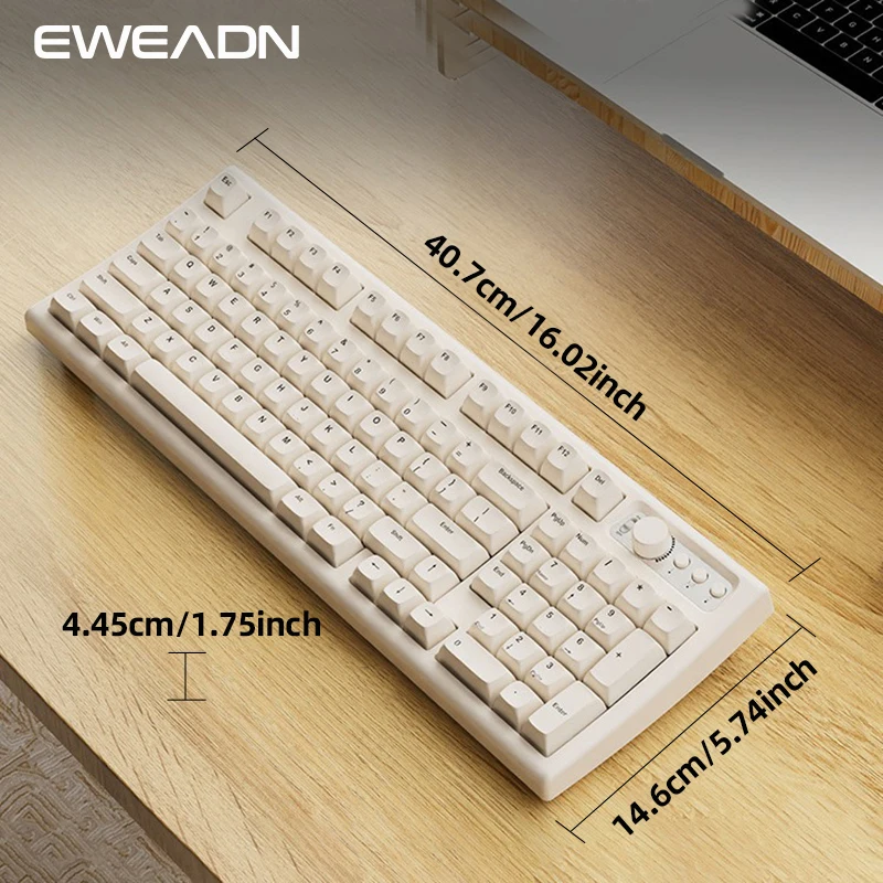 لوحة مفاتيح الألعاب اللاسلكية الصامتة EWEADN، BT/2.4 جيجا هرتز، إضاءة خلفية RGB، قابلة لإعادة الشحن، مريحة، مقبض الوسائط، لأجهزة Mac/Windows PC