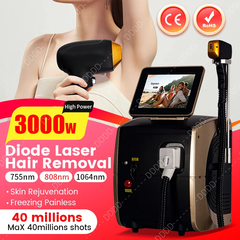 

The latest diode ND-YAG laser hair removal device with four wavelengths of 3000W PRO power painless permanent 808nm 1064nm 755nm