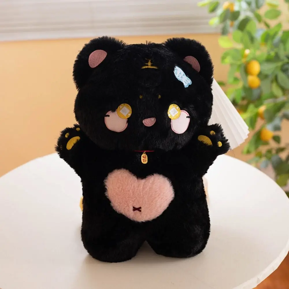 富を引き寄せる可愛い猫ぬいぐるみ PPコットン 手を振る白猫ぬいぐるみ枕 38cm ソフト黒猫ぬいぐるみ 子供 女の子向け