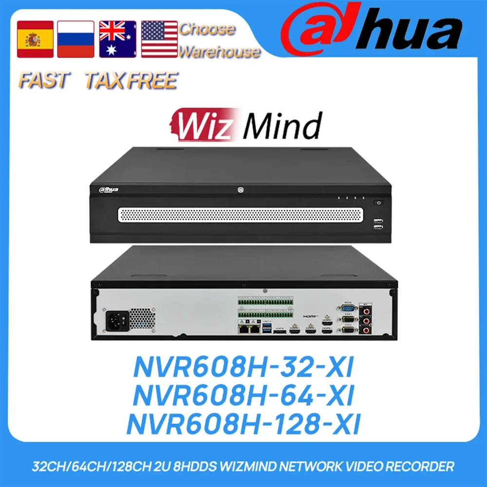 

Dahua Original NVR608H-32-XI NVR608H-64-XI NVR608H-128-XI 32CH/64CH/128CH 2U 8HDDs WizMind AI Network Video Recorder AcuPick IVS