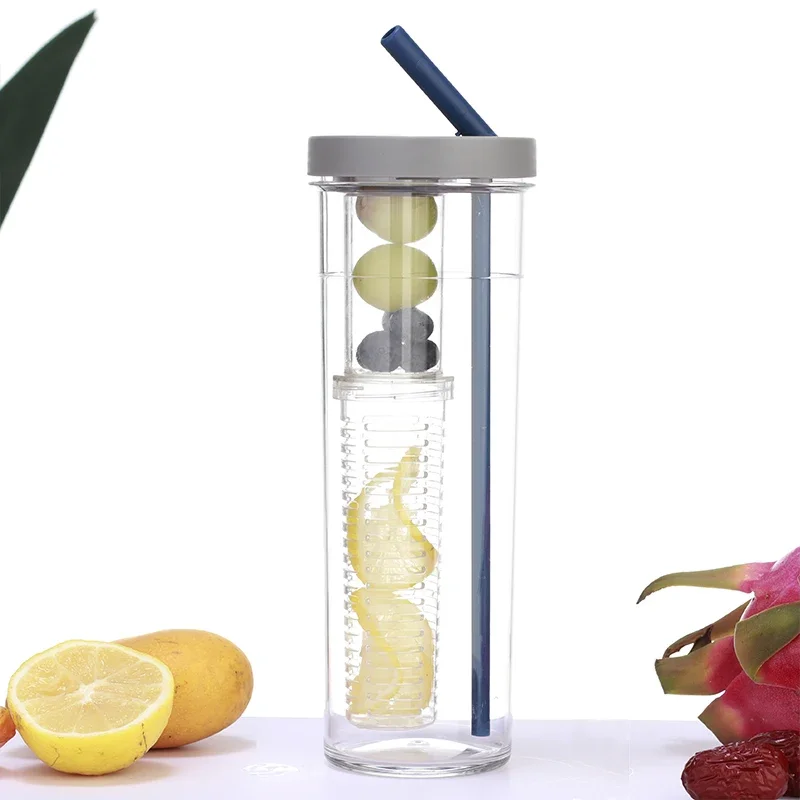 

Hot Selling Water Straw Cup With Filter 700ml Portable Outdoor Lemon Fruit Tea Water Bottle Food Grade PC